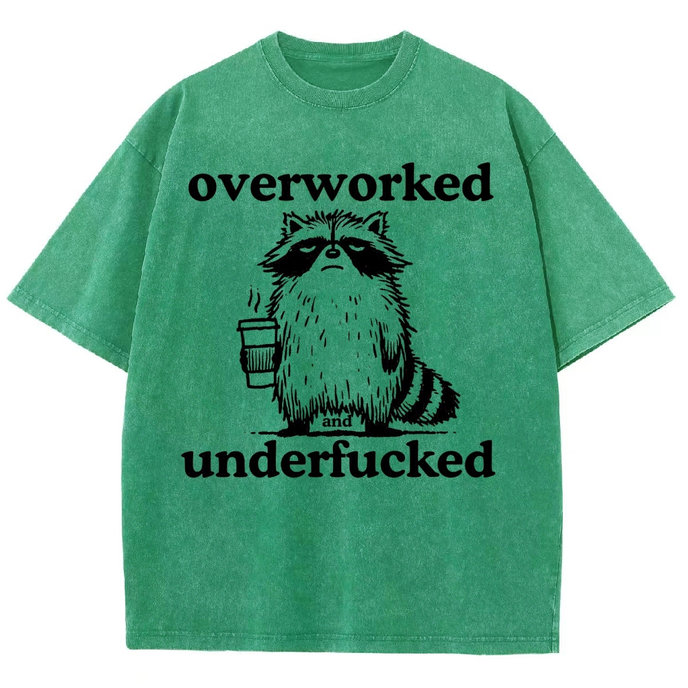 Overworked Raccoon Coffee  Washed T-Shirt 