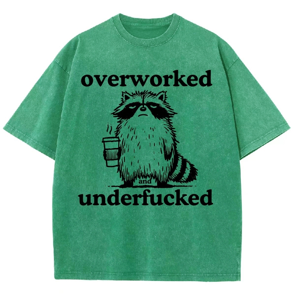 Overworked Raccoon Coffee  Washed T-Shirt 