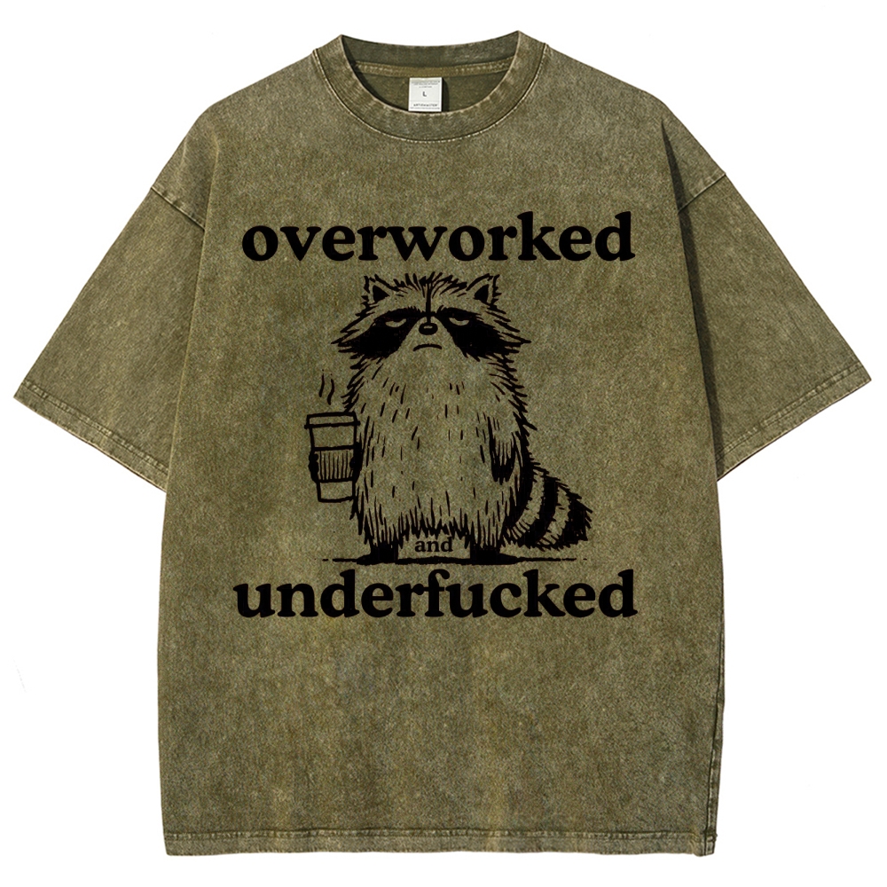 Overworked Raccoon Coffee  Washed T-Shirt 