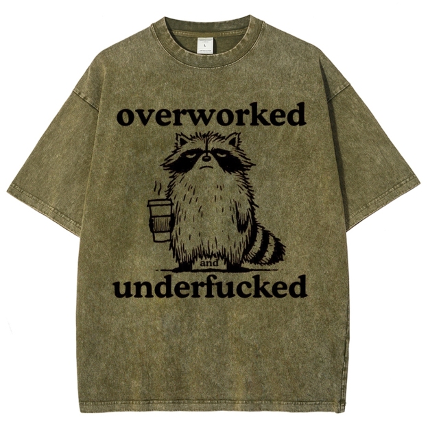 Overworked Raccoon Coffee  Washed T-Shirt 