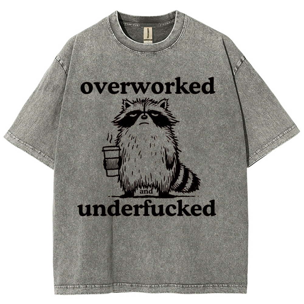 Overworked Raccoon Coffee  Washed T-Shirt 
