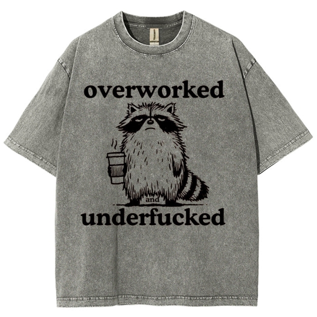 Overworked Raccoon Coffee  Washed T-Shirt 