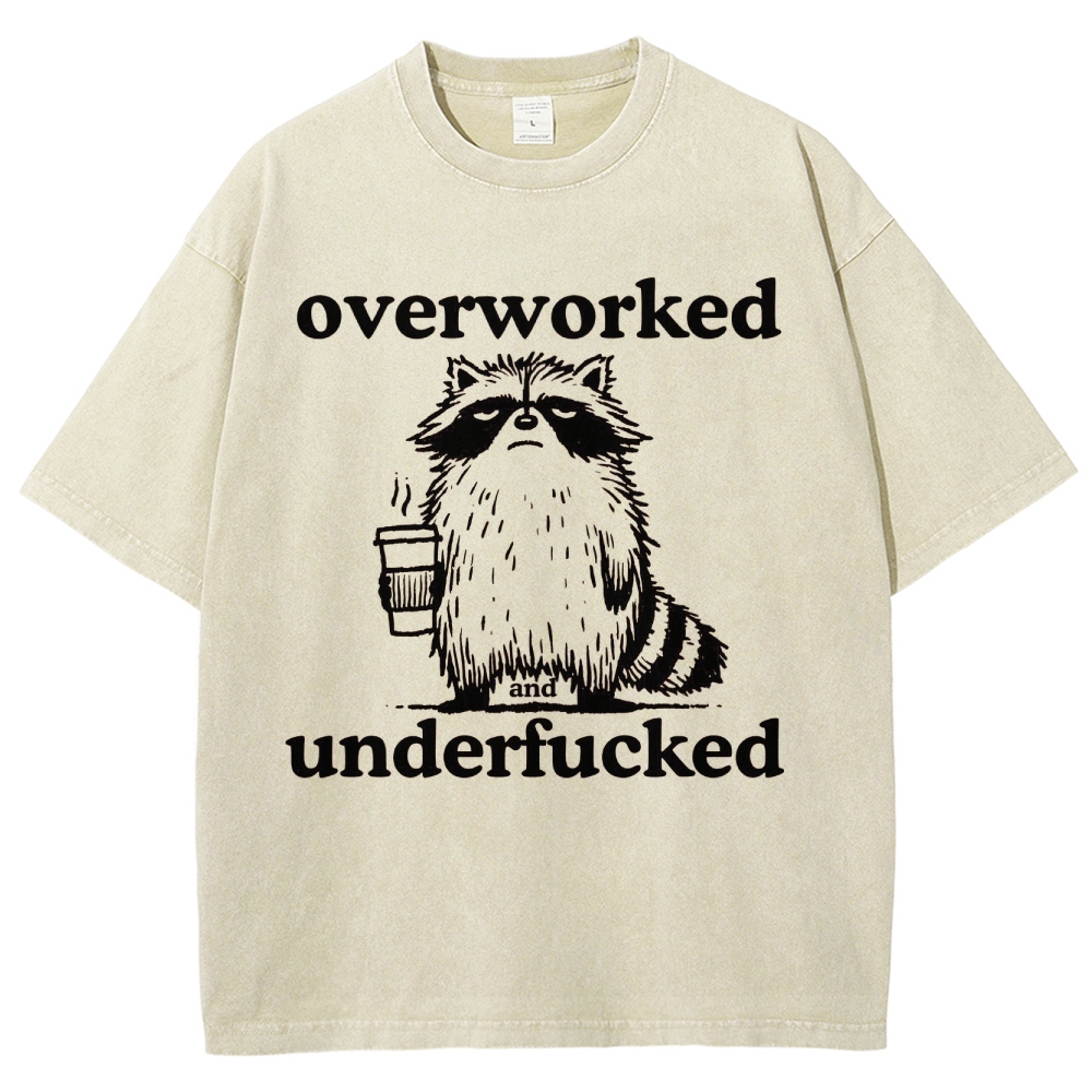 Overworked Raccoon Coffee  Washed T-Shirt 