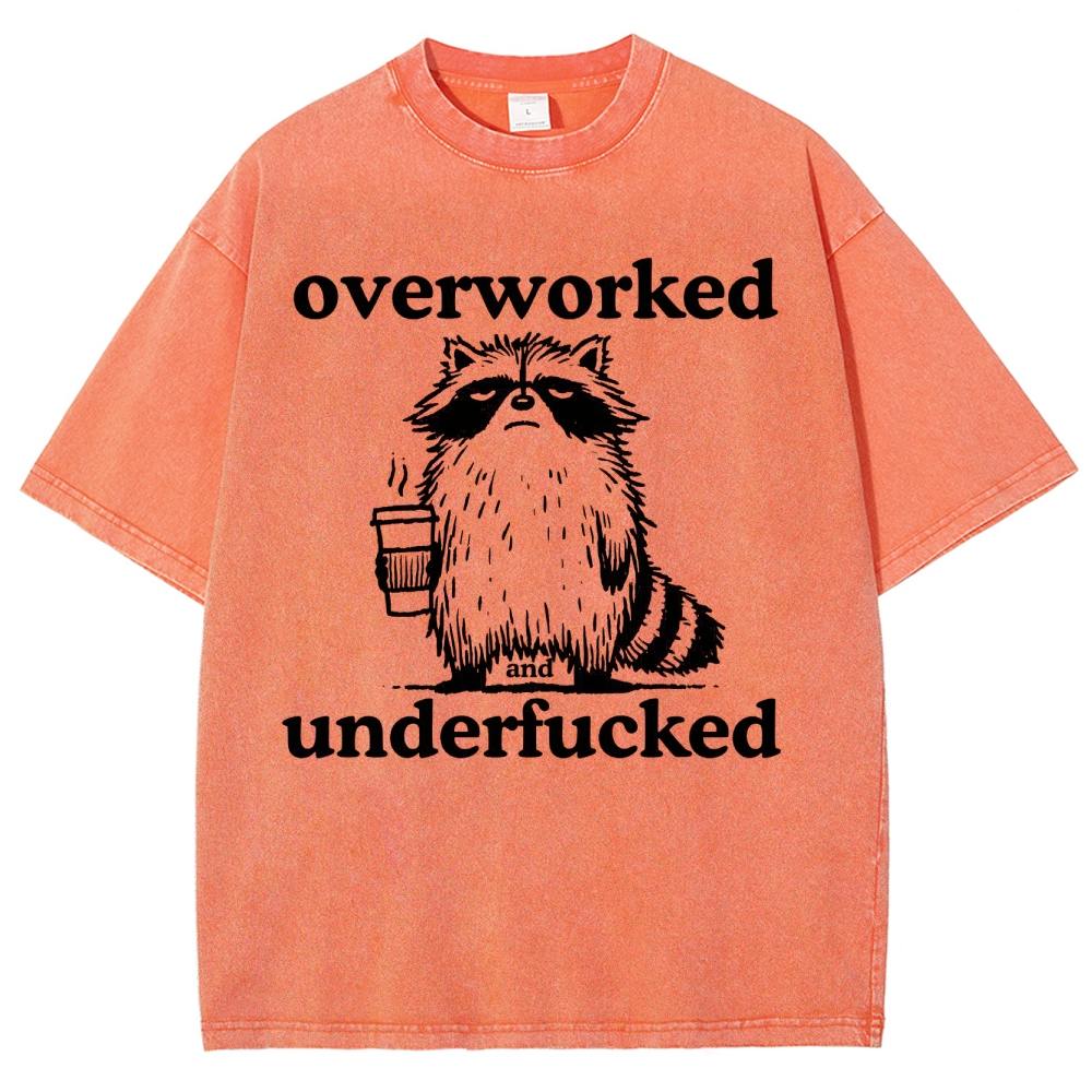 Overworked Raccoon Coffee  Washed T-Shirt 