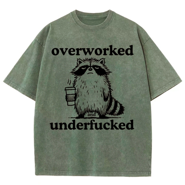 Overworked Raccoon Coffee  Washed T-Shirt 