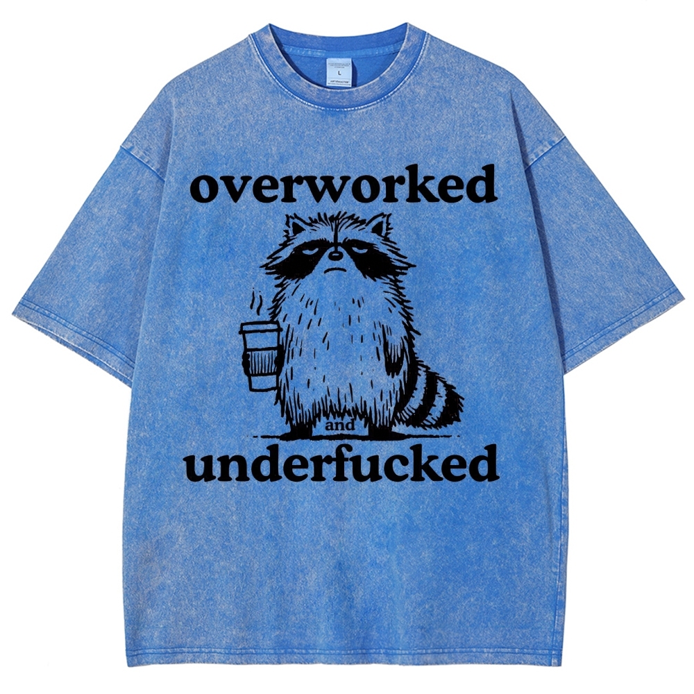 Overworked Raccoon Coffee  Washed T-Shirt 