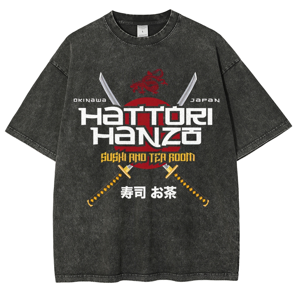 Hattori Hanzo Sushi and Tea Room Retro Japanese Washed T-Shirt