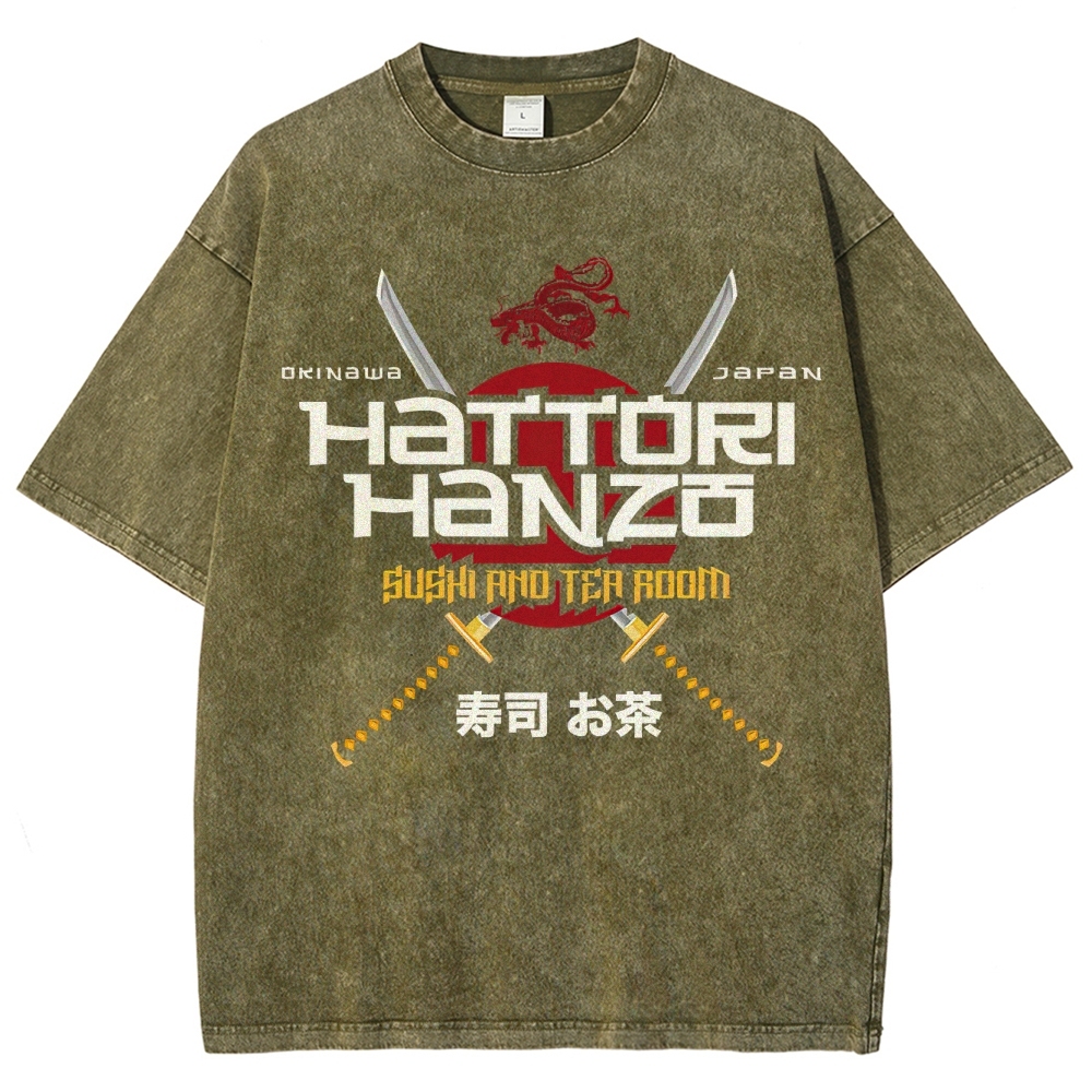 Hattori Hanzo Sushi and Tea Room Retro Japanese Washed T-Shirt
