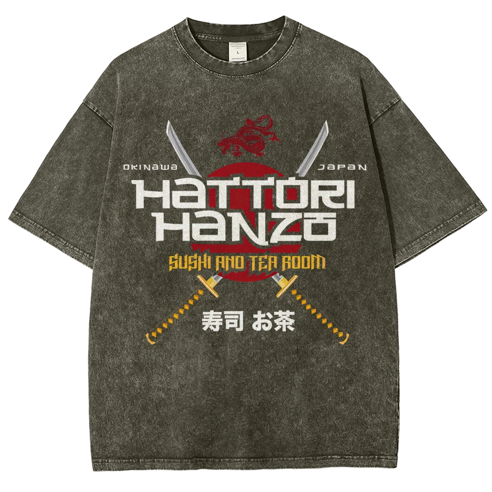 Hattori Hanzo Sushi and Tea Room Retro Japanese Washed T-Shirt