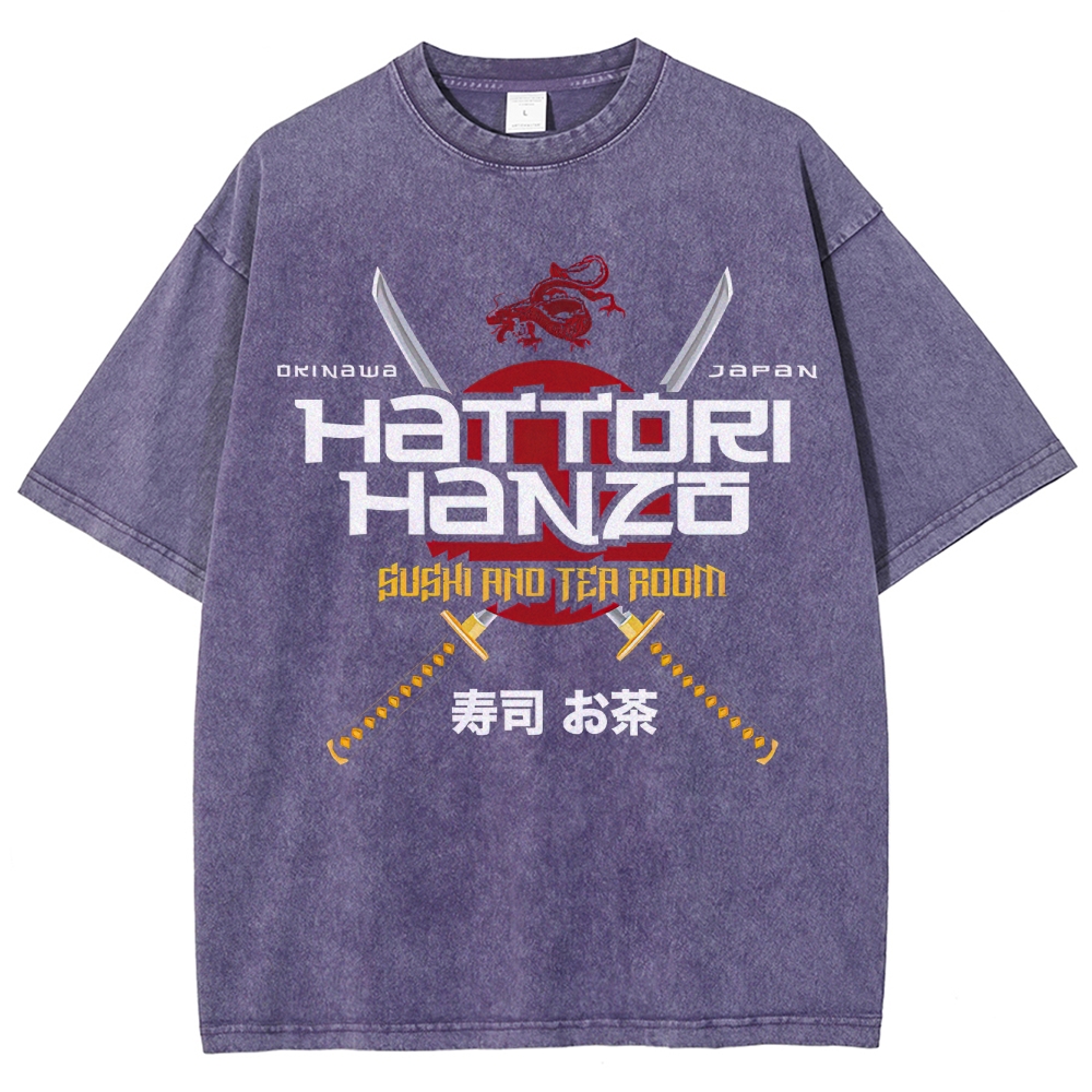Hattori Hanzo Sushi and Tea Room Retro Japanese Washed T-Shirt