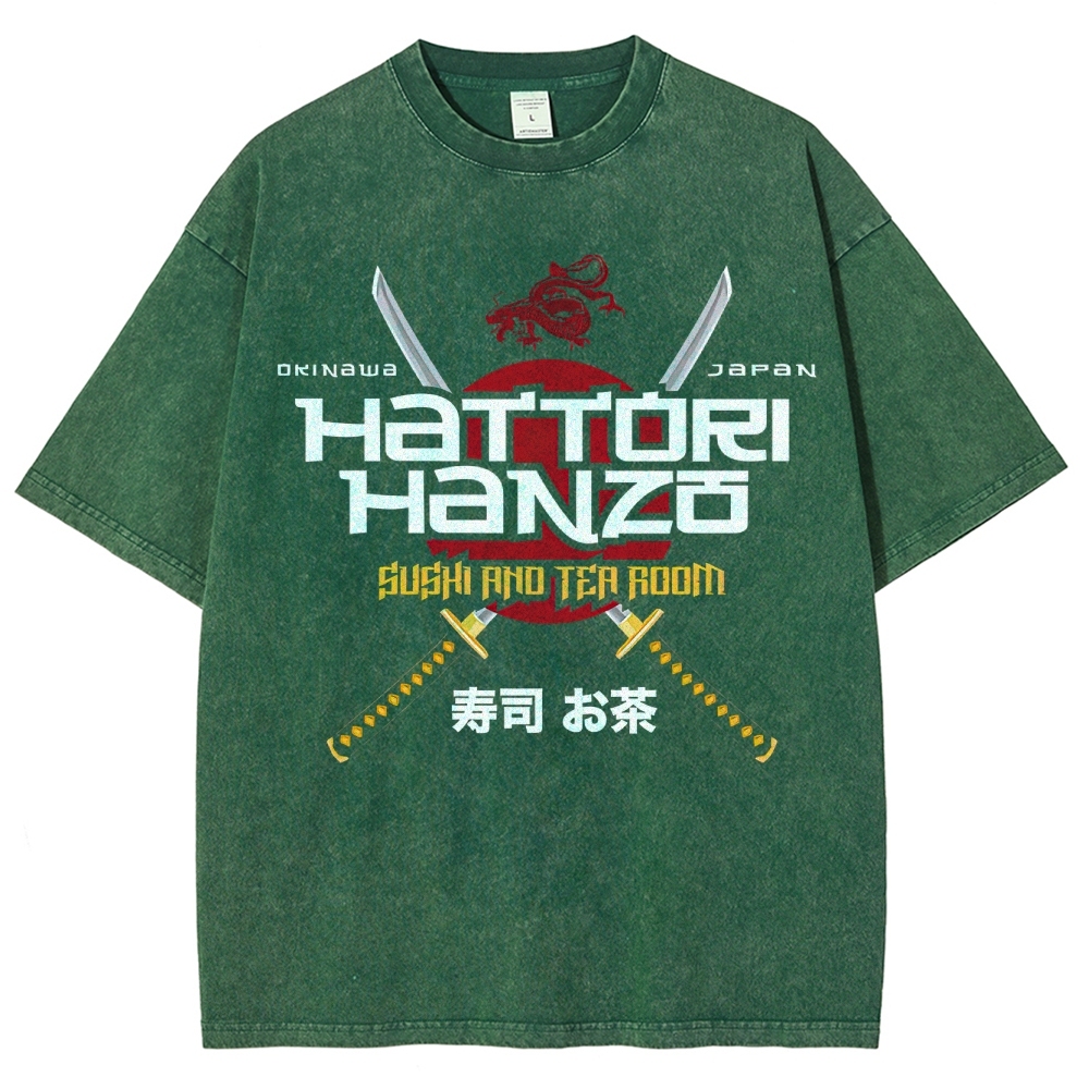 Hattori Hanzo Sushi and Tea Room Retro Japanese Washed T-Shirt