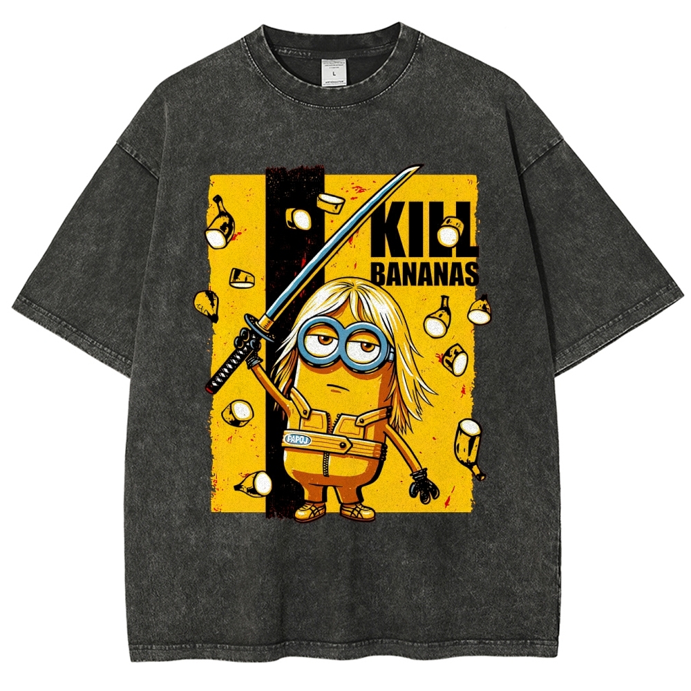 Kill Bananas Minion Samurai Retro Parody Washed T-Shirt