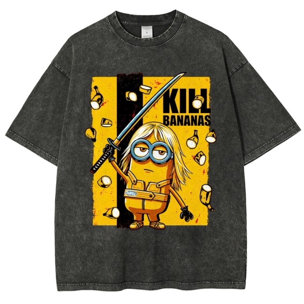Kill Bananas Minion Samurai Retro Parody Washed T-Shirt