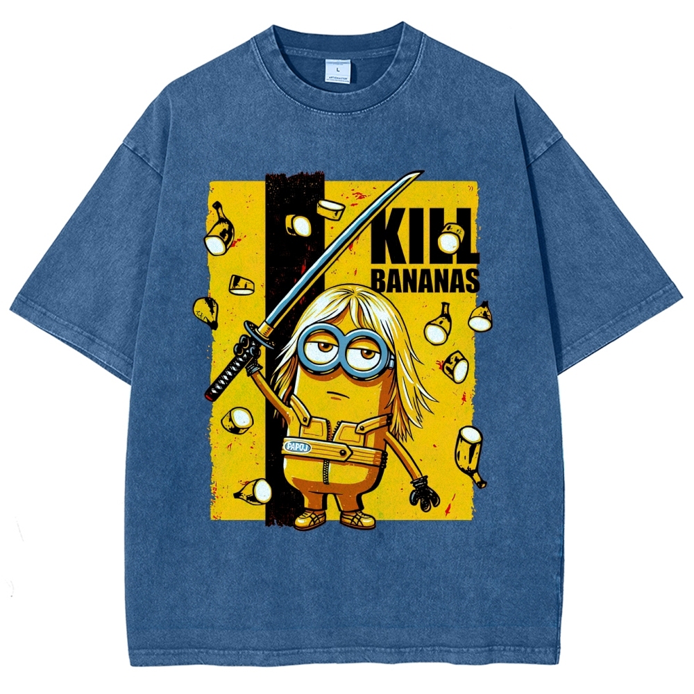 Kill Bananas Minion Samurai Retro Parody Washed T-Shirt