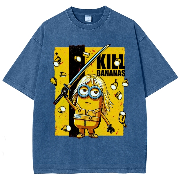 Kill Bananas Minion Samurai Retro Parody Washed T-Shirt