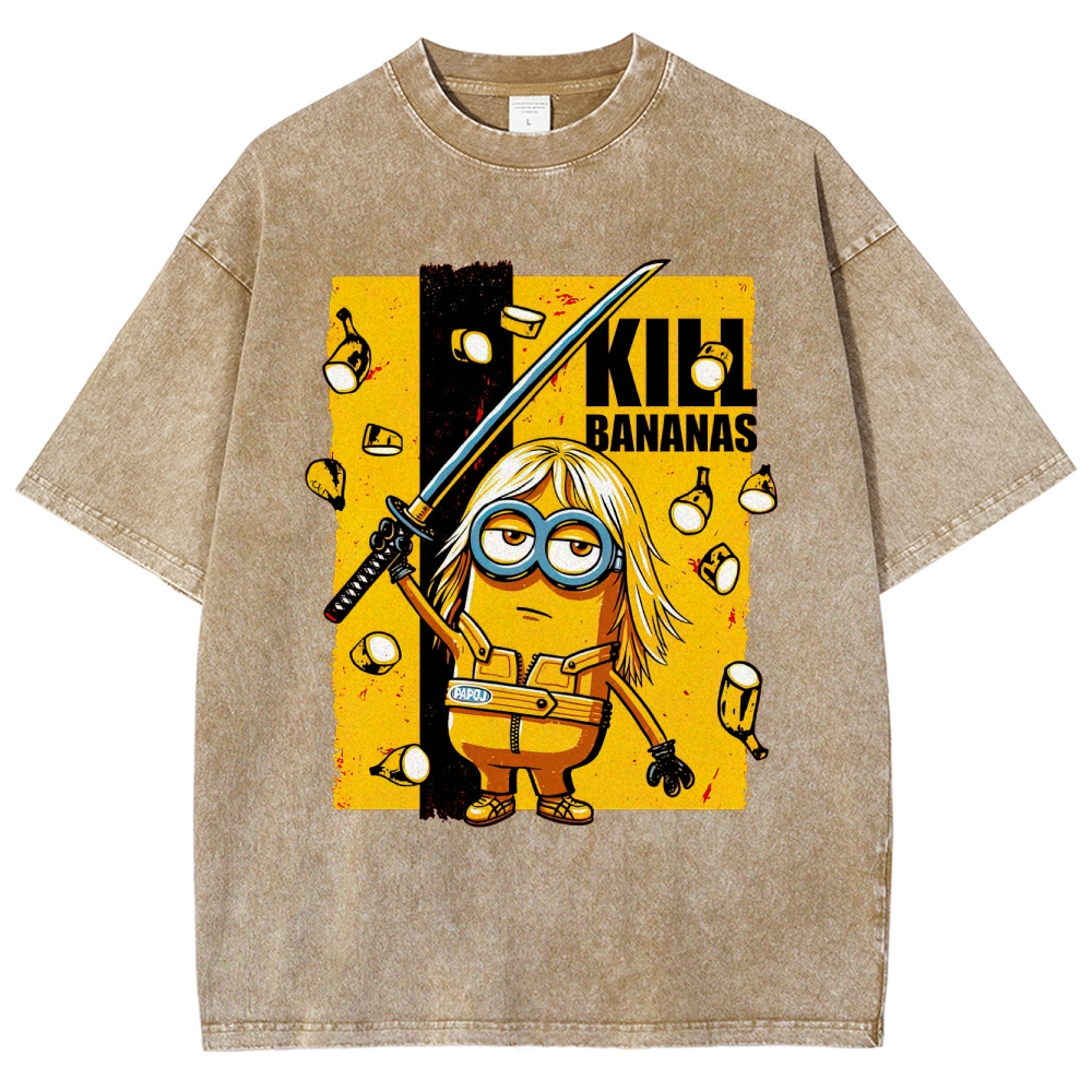 Kill Bananas Minion Samurai Retro Parody Washed T-Shirt