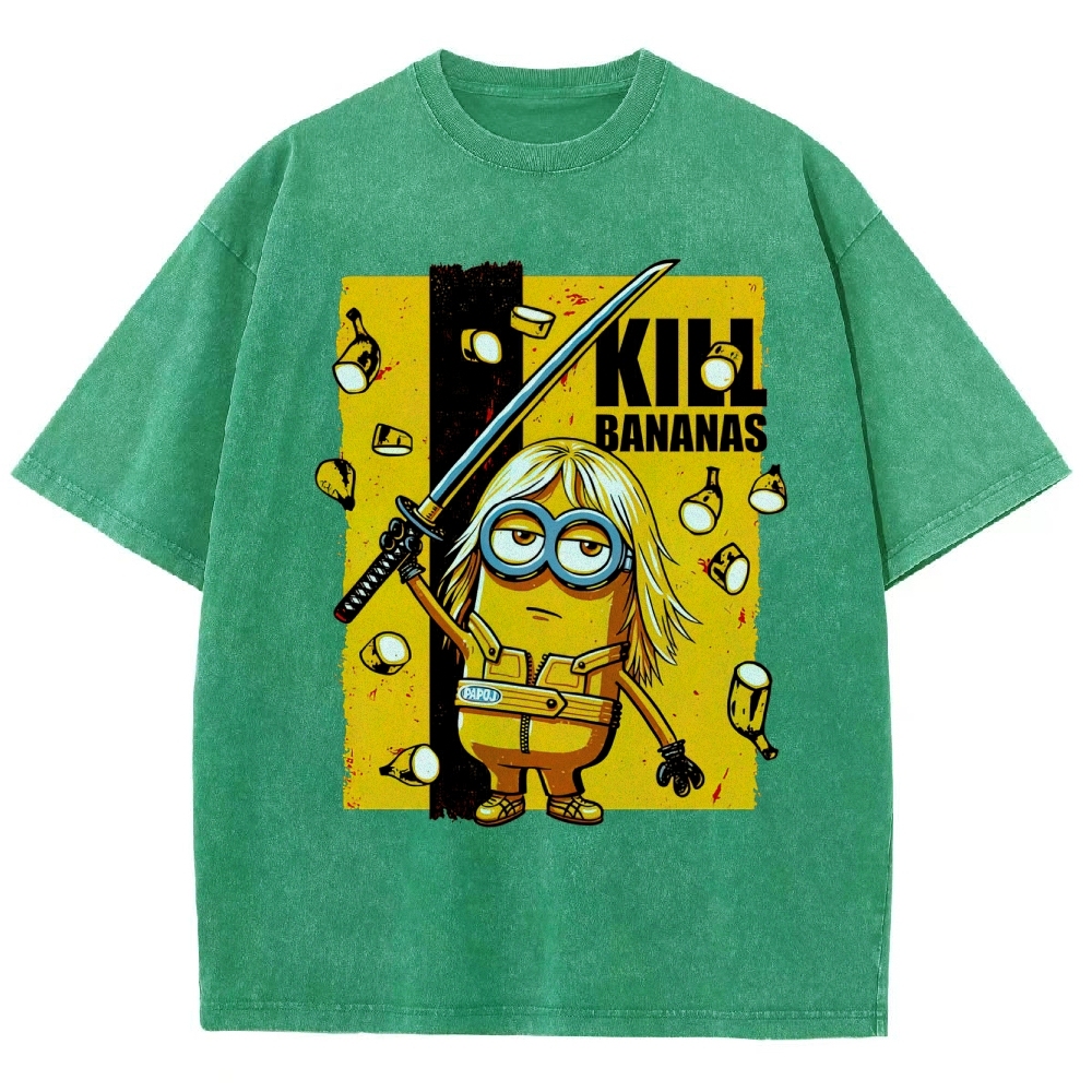 Kill Bananas Minion Samurai Retro Parody Washed T-Shirt