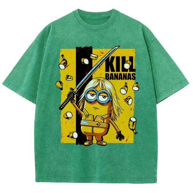 Kill Bananas Minion Samurai Retro Parody Washed T-Shirt
