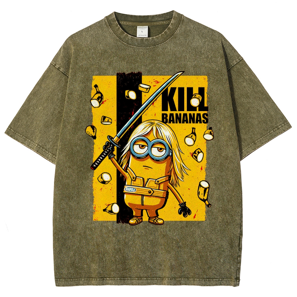 Kill Bananas Minion Samurai Retro Parody Washed T-Shirt