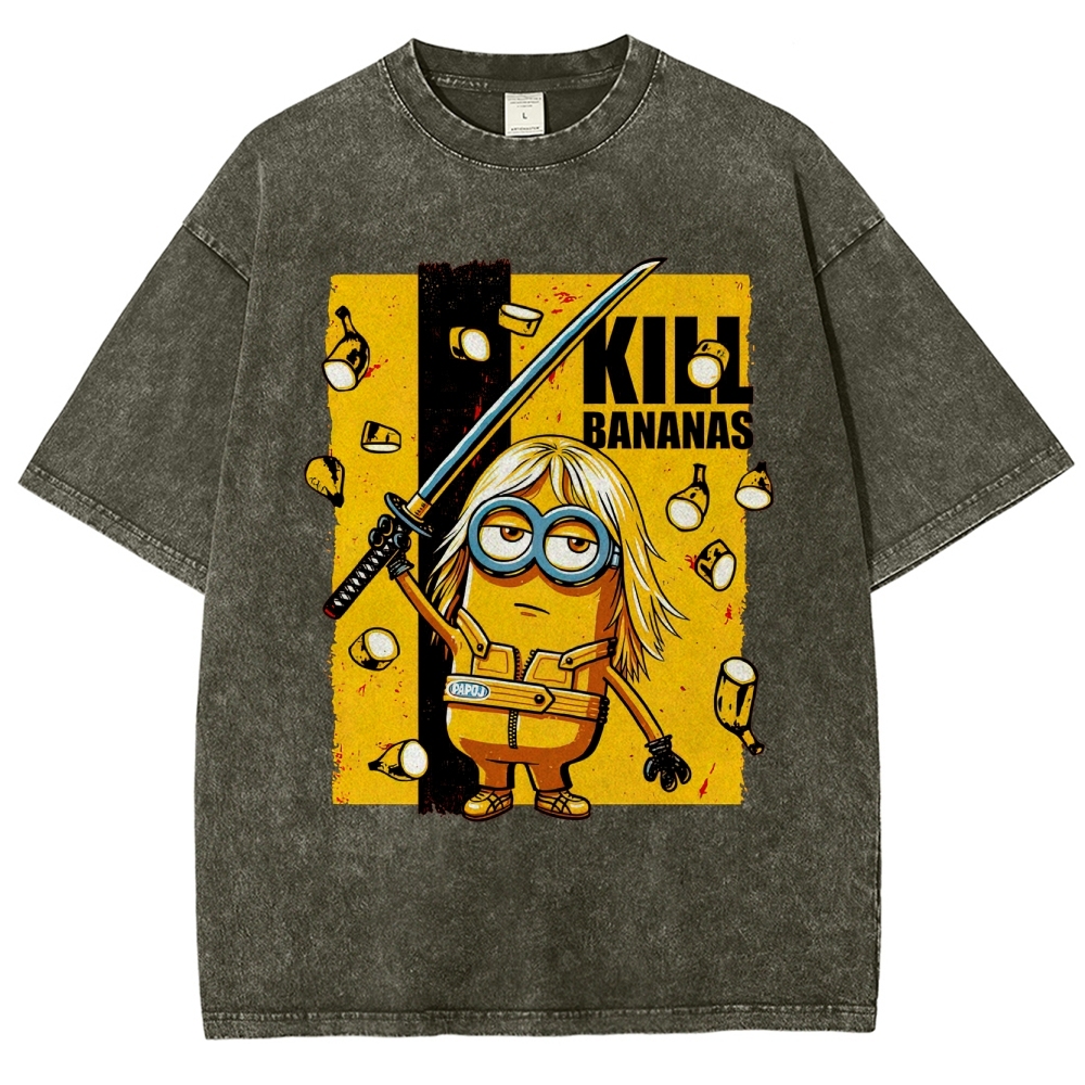 Kill Bananas Minion Samurai Retro Parody Washed T-Shirt