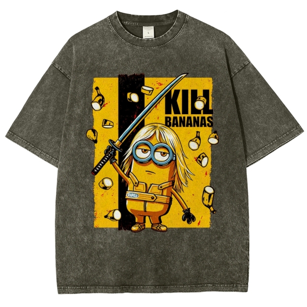 Kill Bananas Minion Samurai Retro Parody Washed T-Shirt