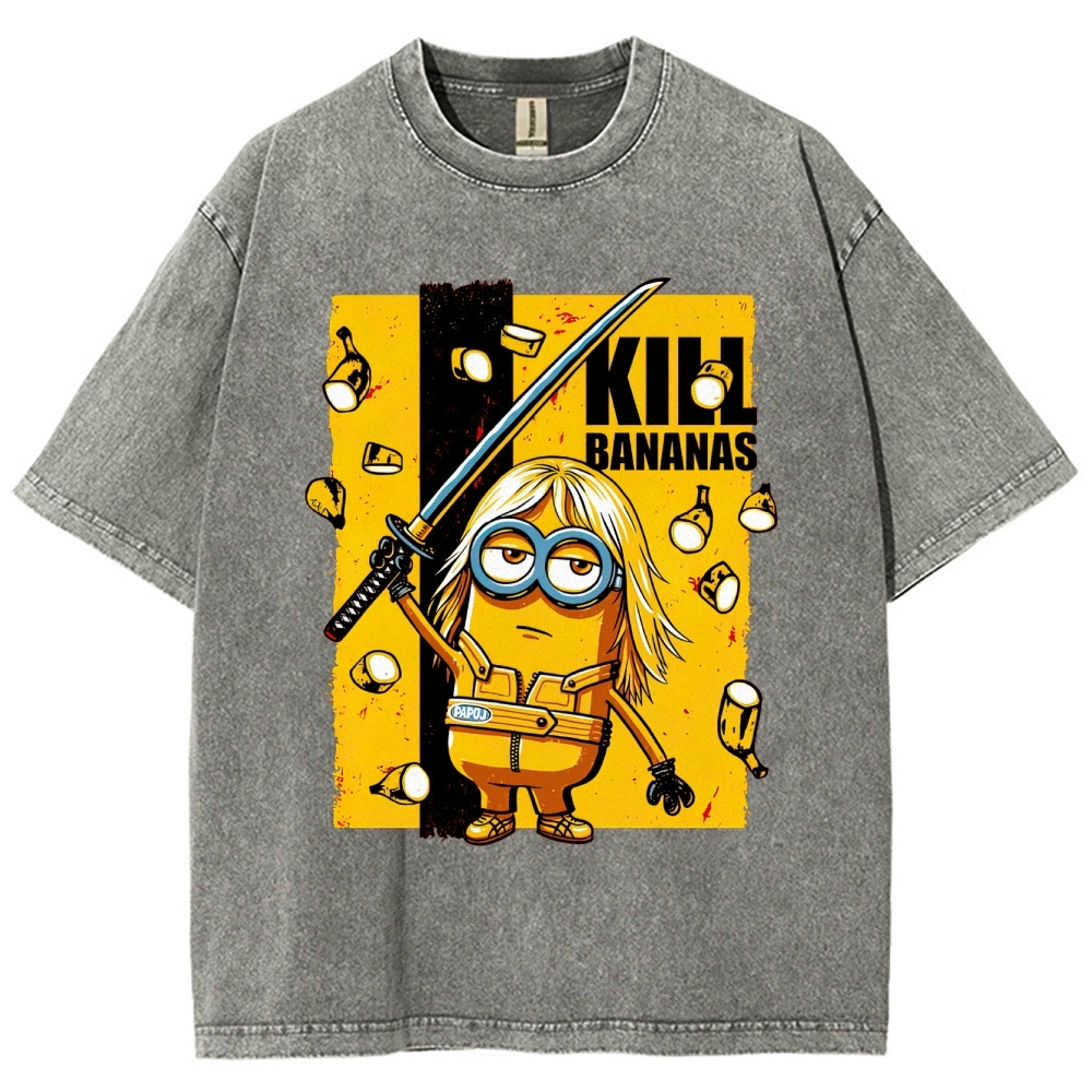 Kill Bananas Minion Samurai Retro Parody Washed T-Shirt