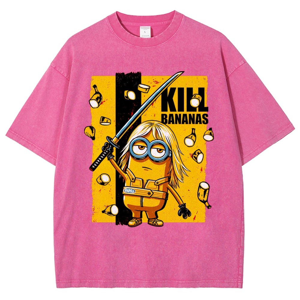 Kill Bananas Minion Samurai Retro Parody Washed T-Shirt