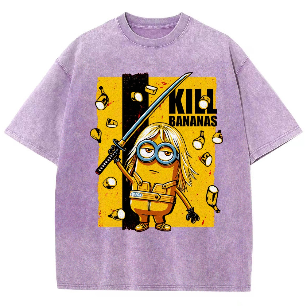 Kill Bananas Minion Samurai Retro Parody Washed T-Shirt