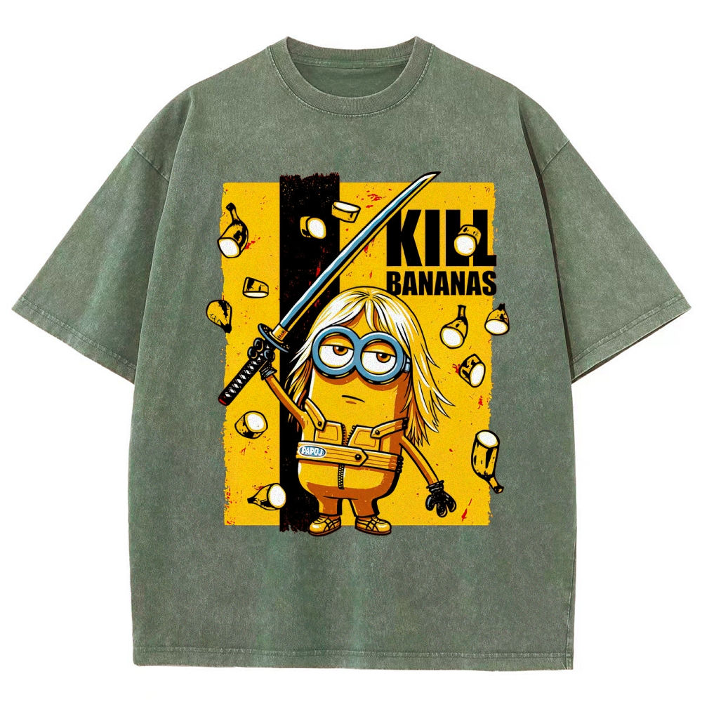 Kill Bananas Minion Samurai Retro Parody Washed T-Shirt