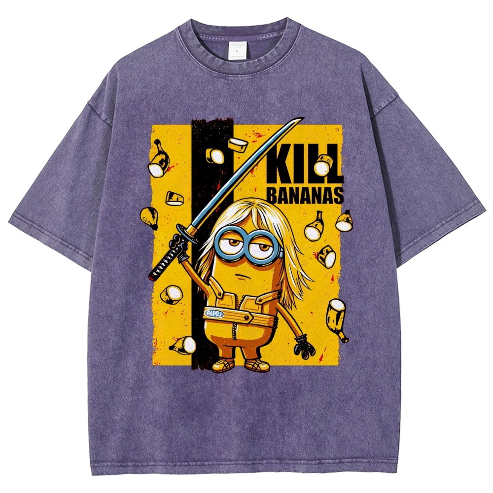 Kill Bananas Minion Samurai Retro Parody Washed T-Shirt