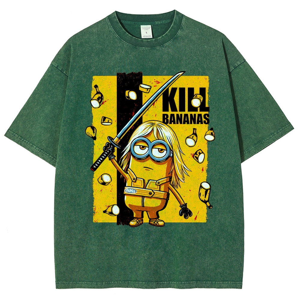 Kill Bananas Minion Samurai Retro Parody Washed T-Shirt