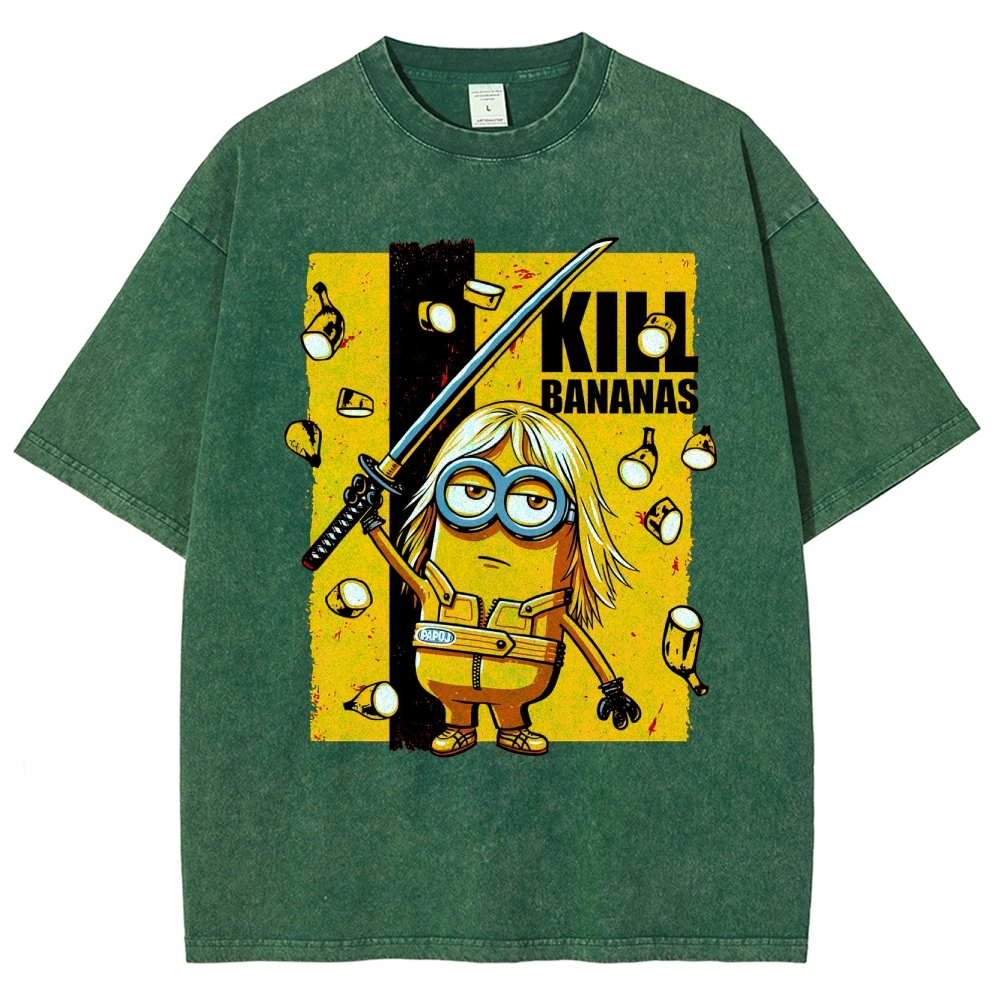 Kill Bananas Minion Samurai Retro Parody Washed T-Shirt