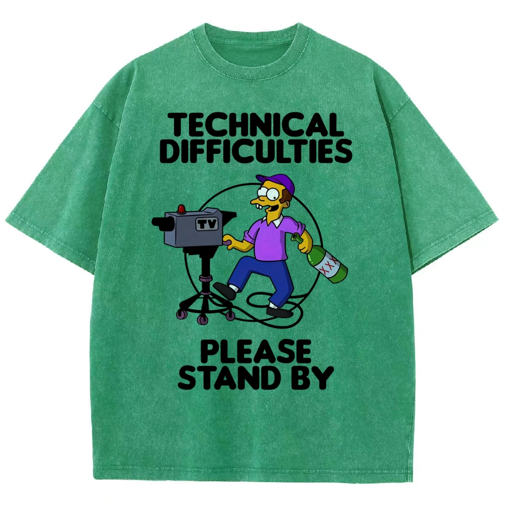 Drunk Cameraman Cartoon Washed T-Shirt 