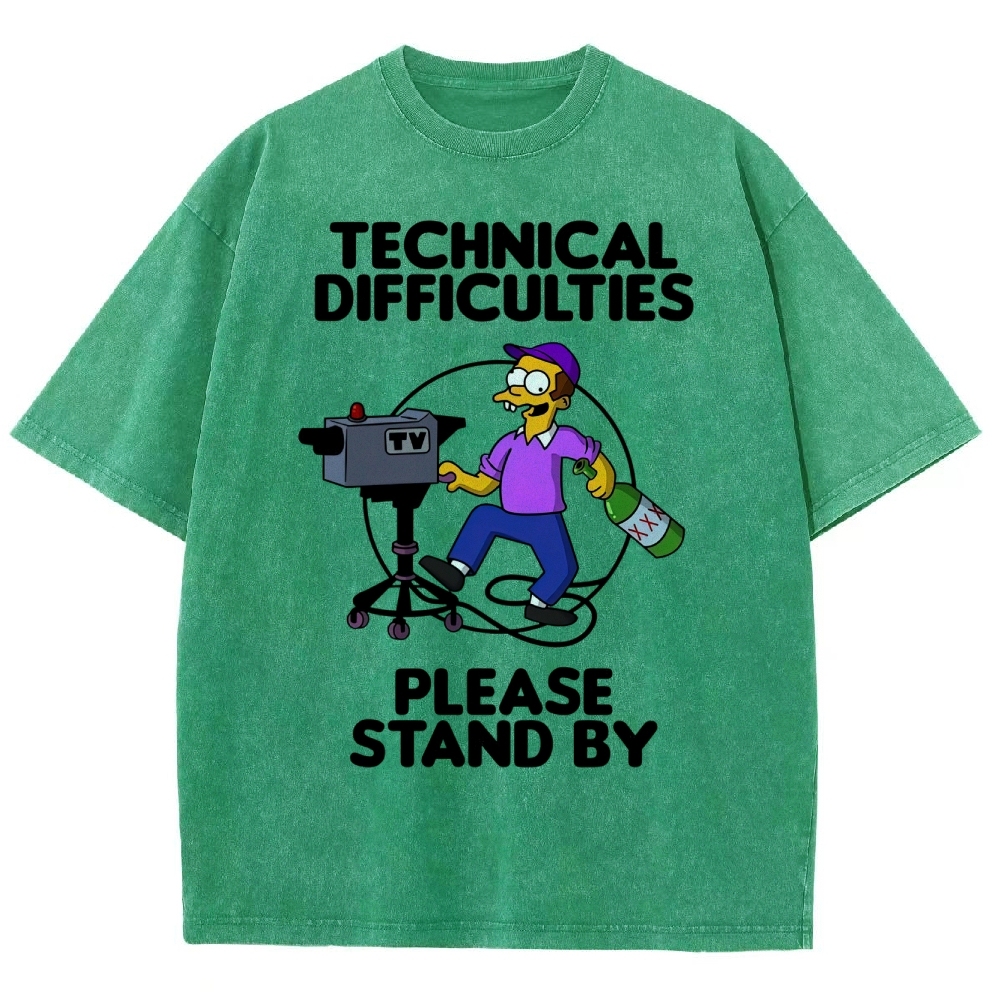 Drunk Cameraman Cartoon Washed T-Shirt 