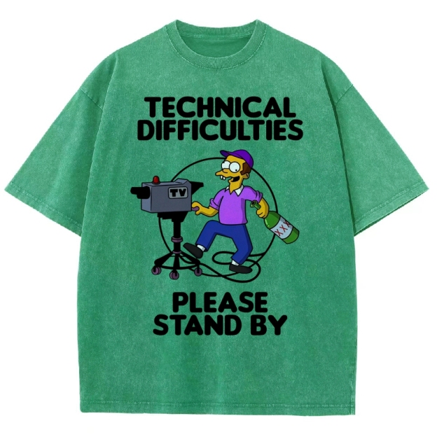 Drunk Cameraman Cartoon Washed T-Shirt 