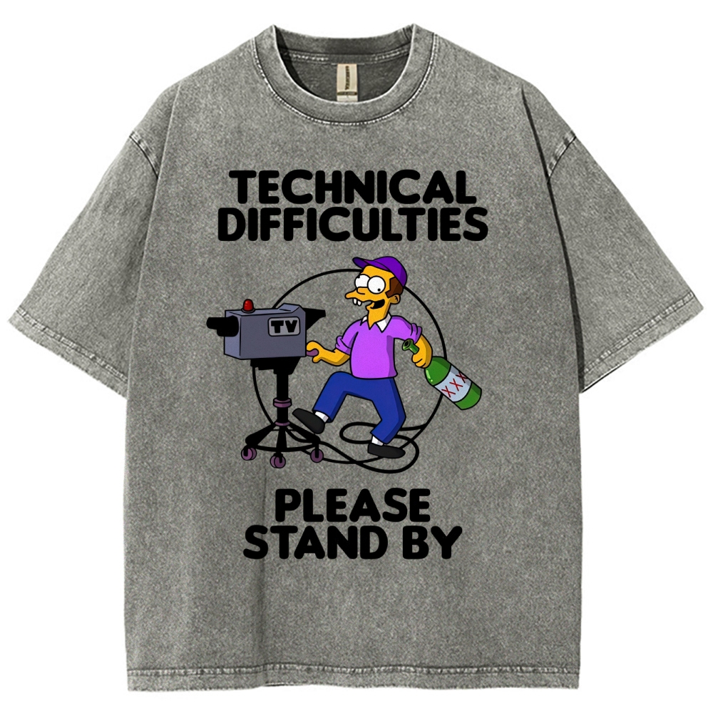 Drunk Cameraman Cartoon Washed T-Shirt 