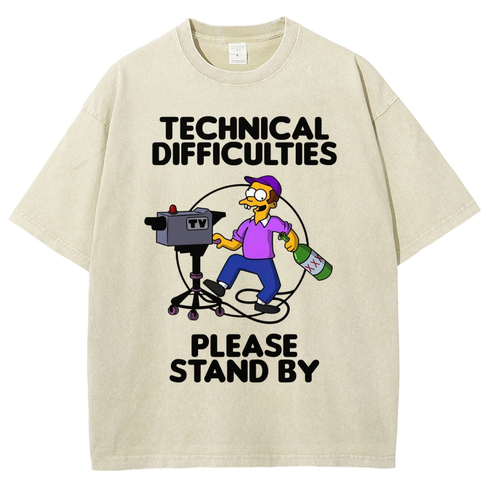 Drunk Cameraman Cartoon Washed T-Shirt 