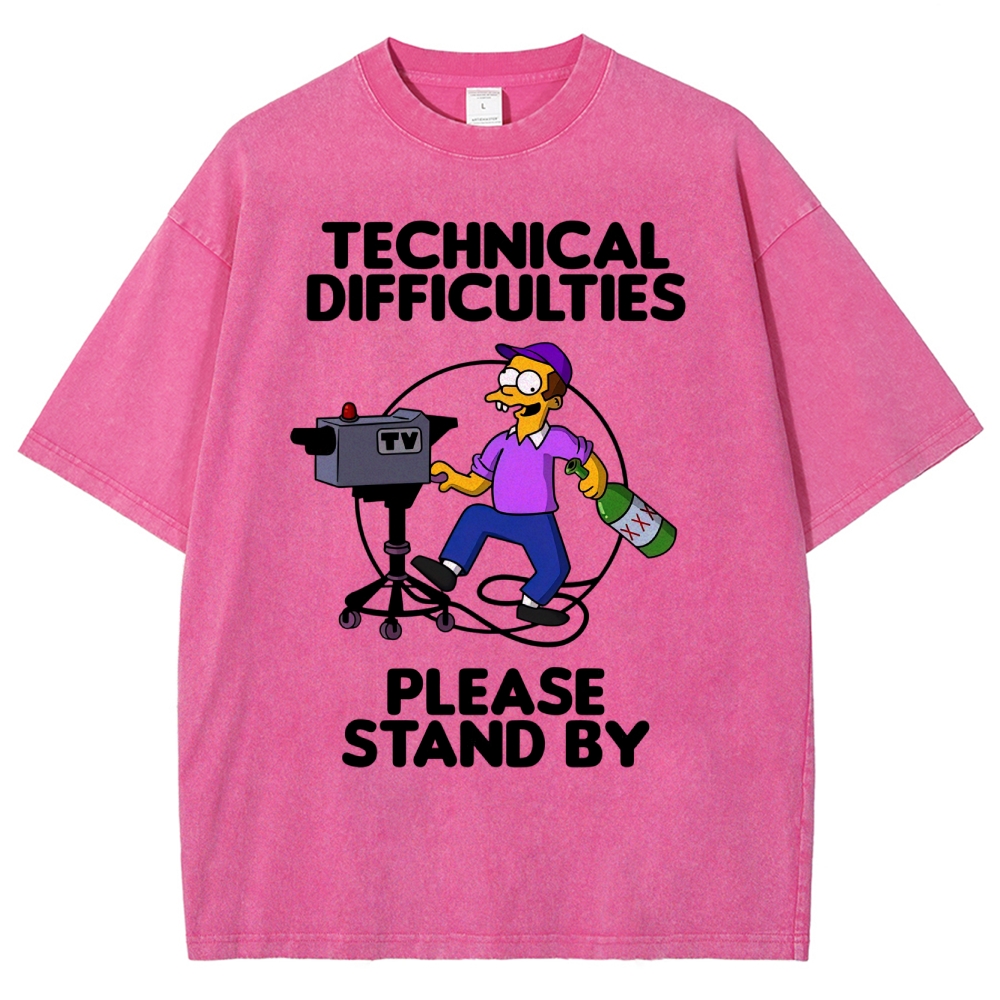 Drunk Cameraman Cartoon Washed T-Shirt 