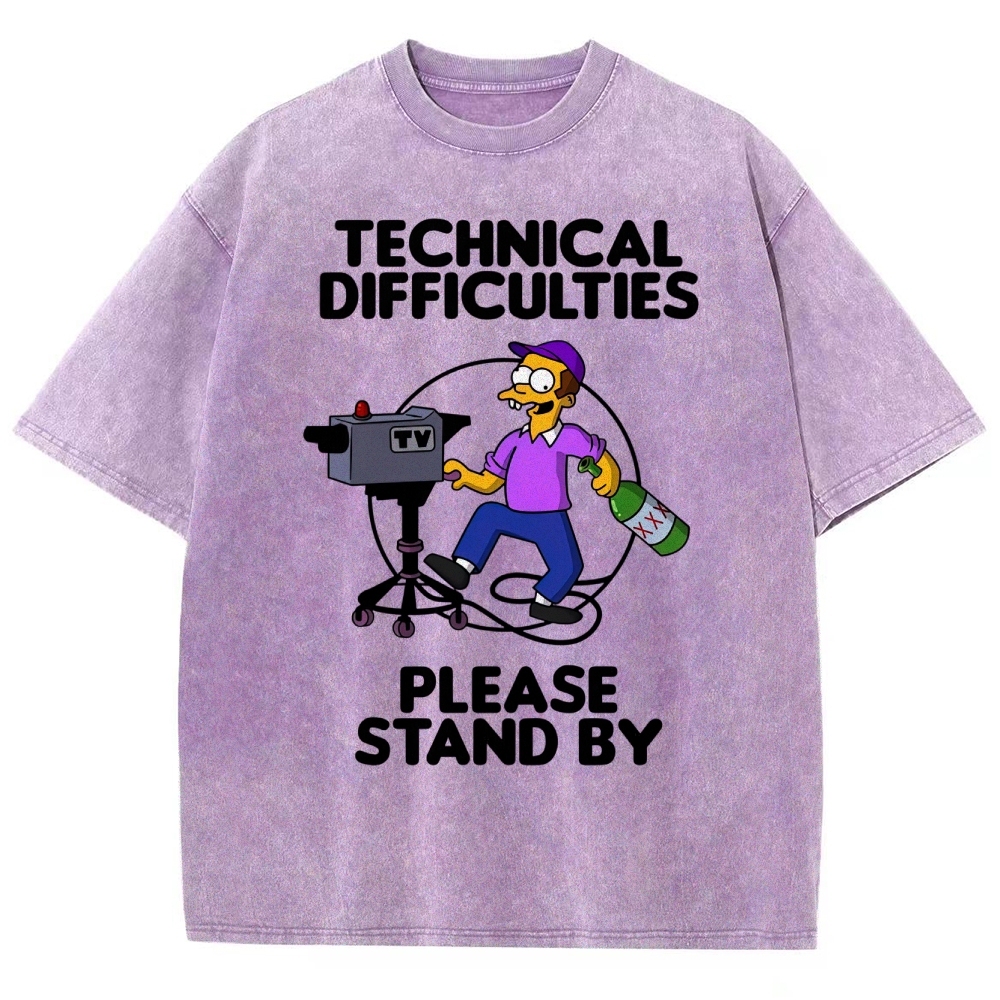 Drunk Cameraman Cartoon Washed T-Shirt 