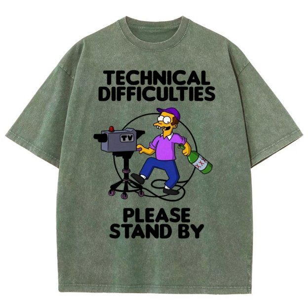 Drunk Cameraman Cartoon Washed T-Shirt 