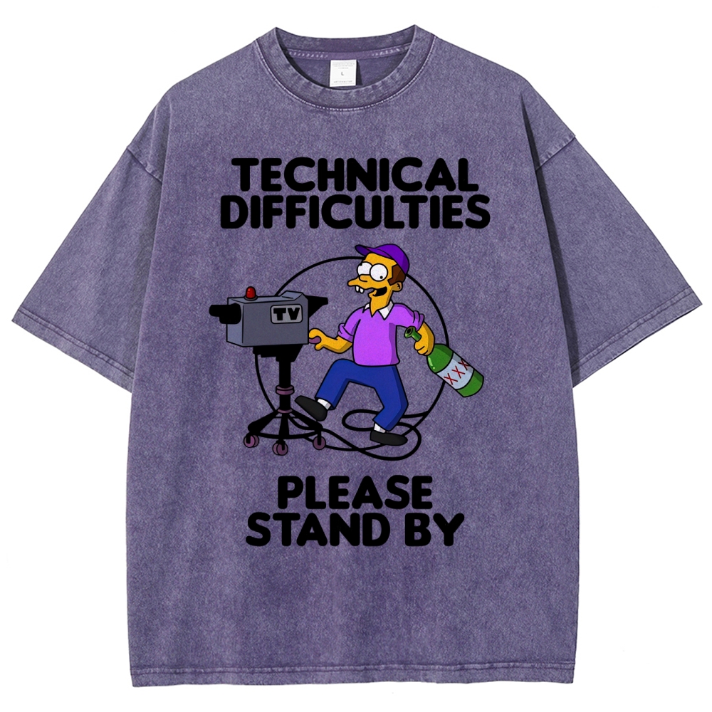 Drunk Cameraman Cartoon Washed T-Shirt 