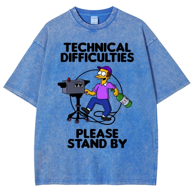 Drunk Cameraman Cartoon Washed T-Shirt 