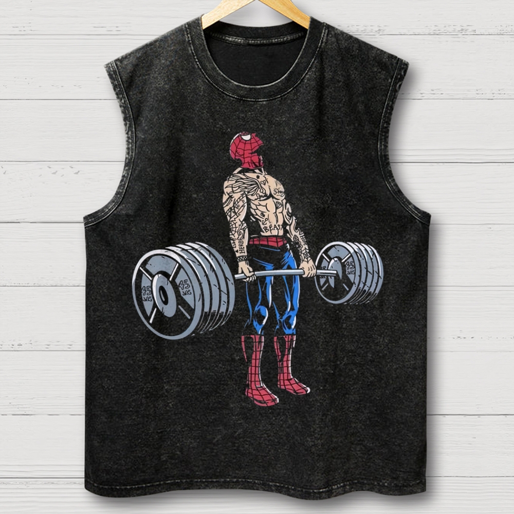 Spider-Hero Gym Lifting Retro Washed Tank Top