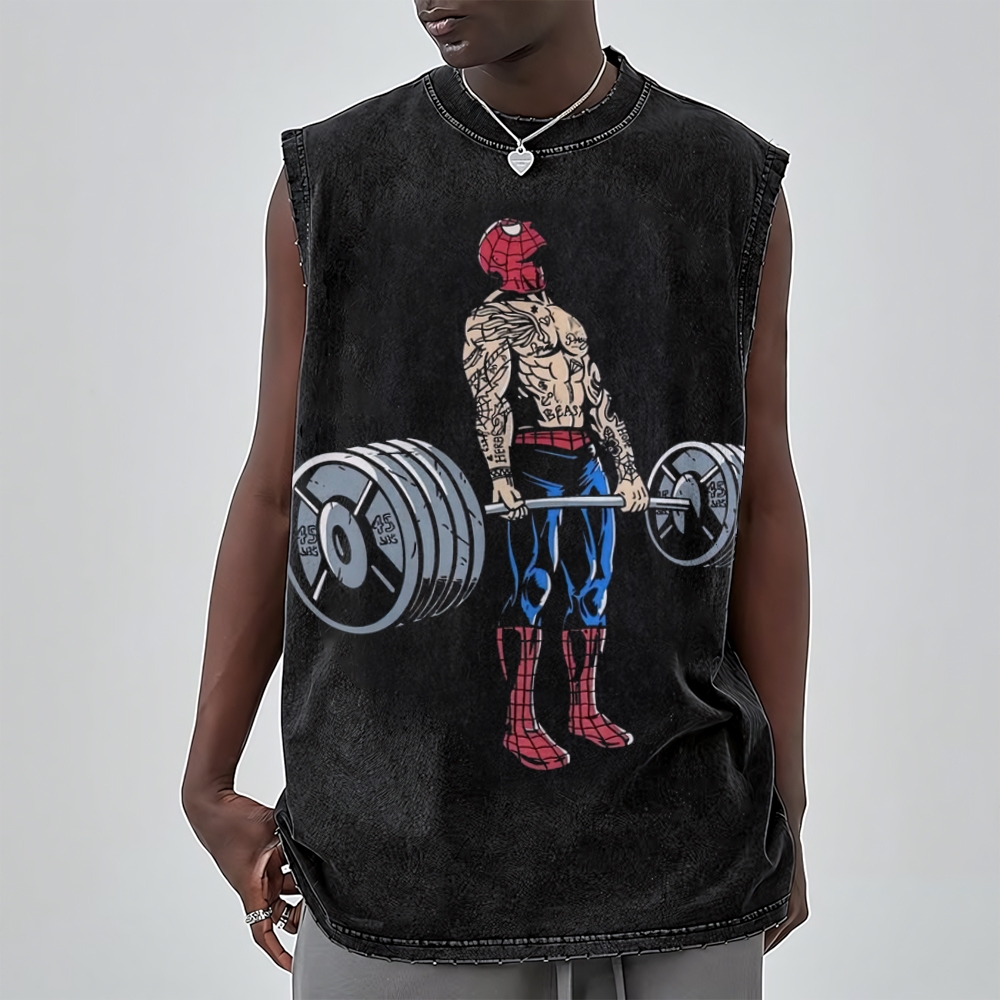 Spider-Hero Gym Lifting Retro Washed Tank Top