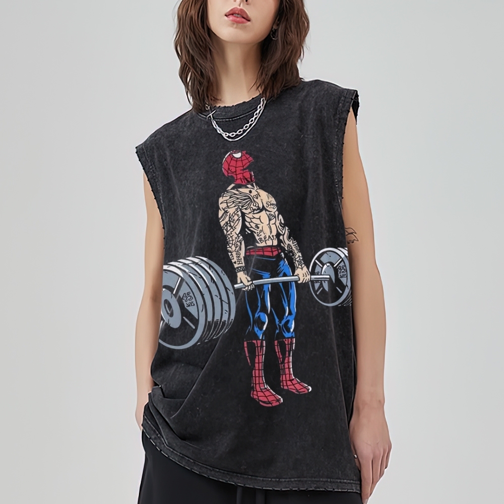 Spider-Hero Gym Lifting Retro Washed Tank Top