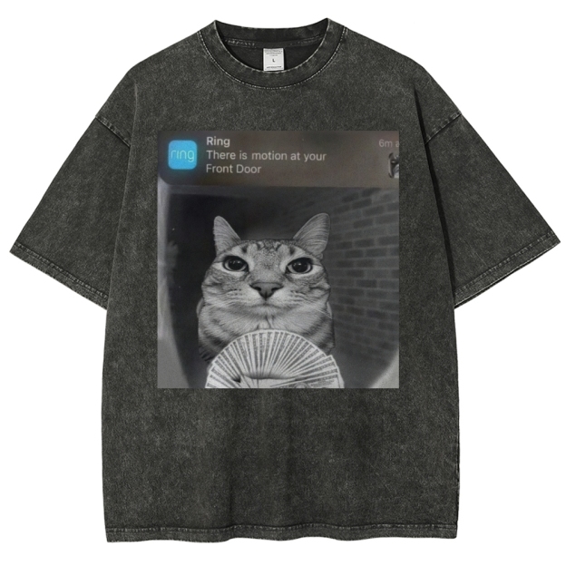 Ring Cat with Motion Meme - Funny Cat Washed T-Shirt 