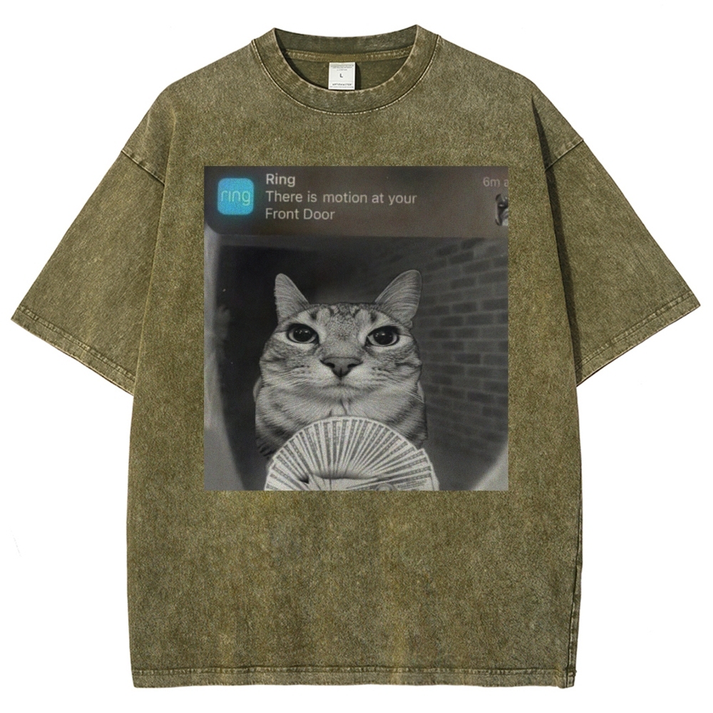 Ring Cat with Motion Meme - Funny Cat Washed T-Shirt 