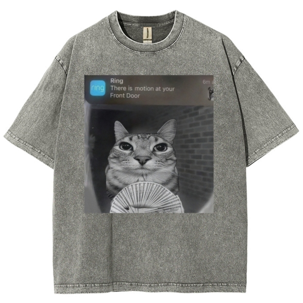 Ring Cat with Motion Meme - Funny Cat Washed T-Shirt 
