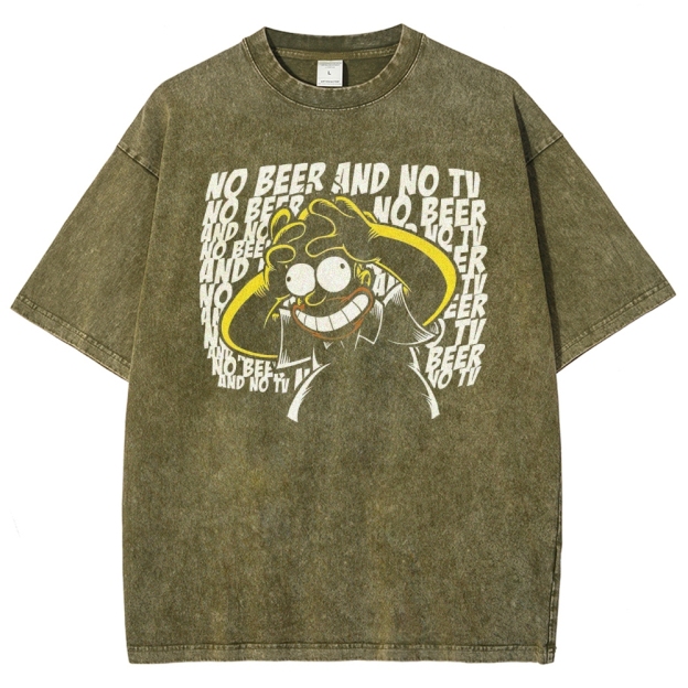 No Beer No TV Parody Washed T-Shirt 