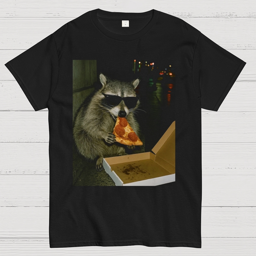 Midnight Pizza Raccoon Cotton T-shirt 